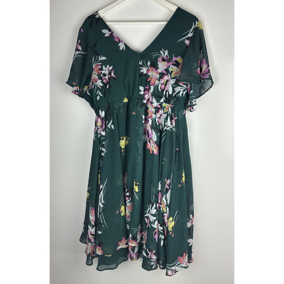 *Flawed Torrid Midi Chiffon Wrap Dress Green Floral Missing Belt Plus Size 1 1X - Picture 13 of 15